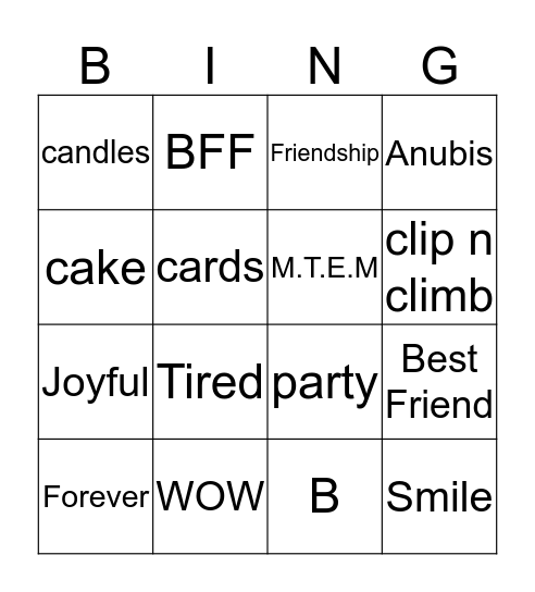 Birthday Bingo Card