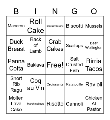 Food 2024 Bingo Card