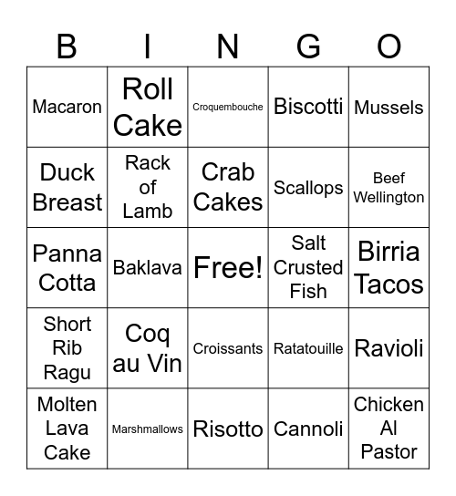 Food 2024 Bingo Card