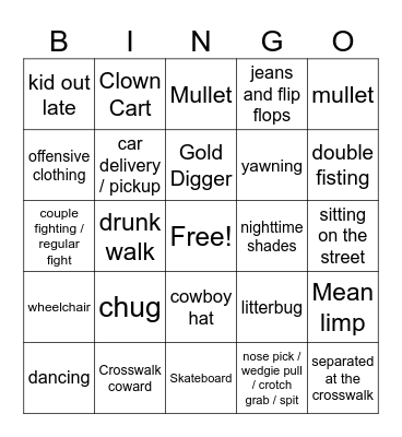 Sloppy Joe's Bingo Card