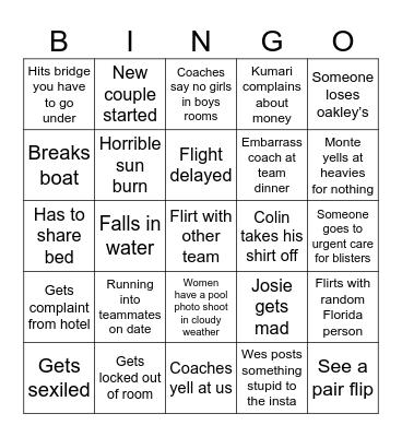 Training Trip Bingo Card