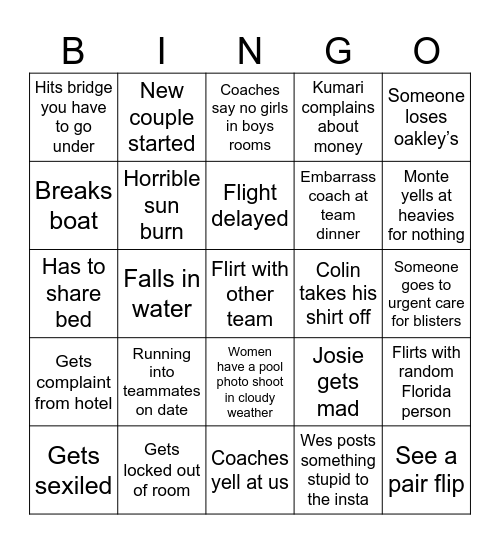 Training Trip Bingo Card