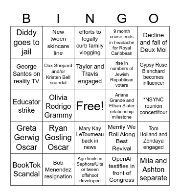 Susannah 2024 Bingo Card