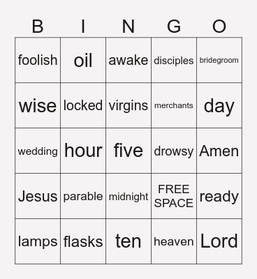 The Parable of the 10 Virgins Bingo Card
