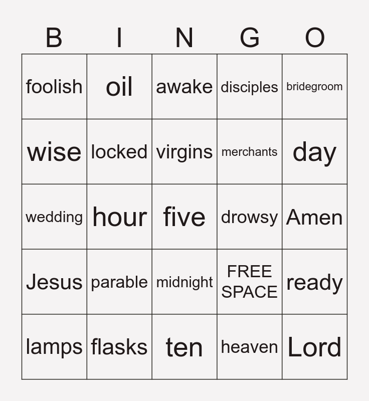 The Parable of the 10 Virgins Bingo Card