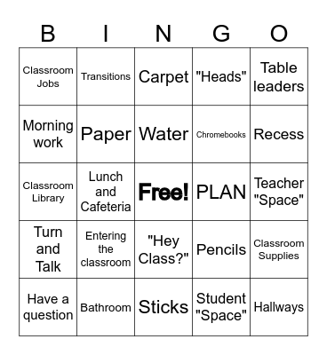 3B's Classroom Bingo Card