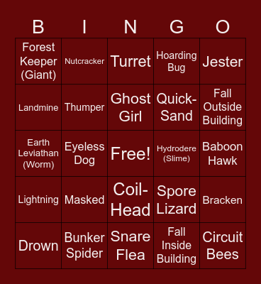 Lethal Company: Deaths Bingo Card