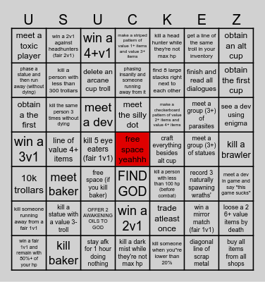 bingo of unfun... Bingo Card