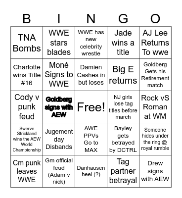 2024 wrestling Bingo Card