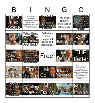 Pride & Prejudice Bingo Card