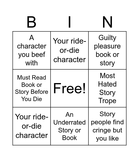 Literary Bingo Card