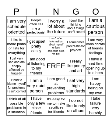 Melancholic Bingo Card