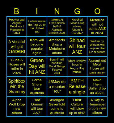 Hoops's Metal Bingo 2024 Bingo Card