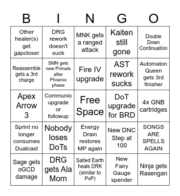 Dawntrail Job Action Bingo Card