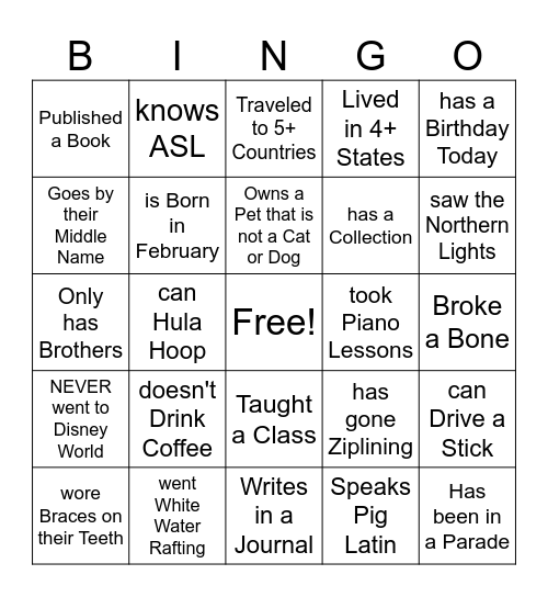 Find the Guest Who Bingo Card