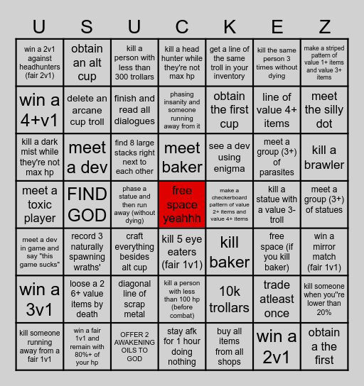 bingo of unfun... Bingo Card