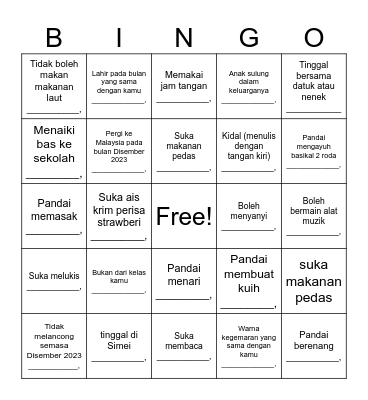 Jom, Tanya Rakan! Bingo Card