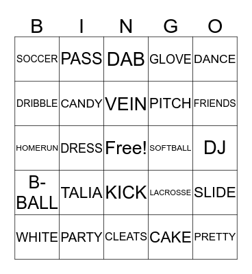 TALIA'S PARTY Bingo Card