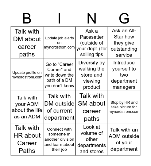 Career Week Bingo Card