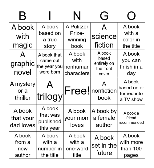 South Harrison's Summer Reading Challenge Bingo Card