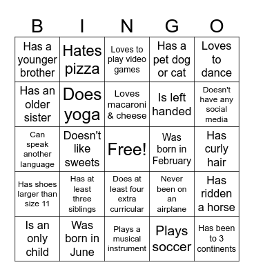 Human Bingo Card