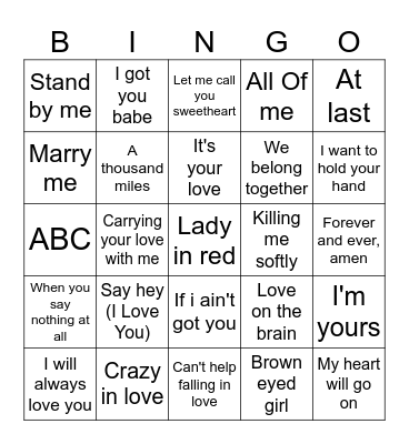 Valentines Music Bingo! Bingo Card