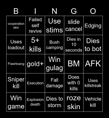 Warzone 2.0 bingo Card