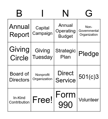 Non-profit Terminology Bingo! Bingo Card
