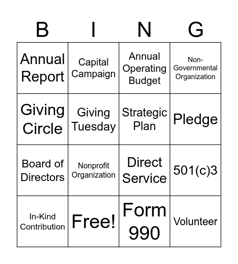 Non-profit Terminology Bingo! Bingo Card