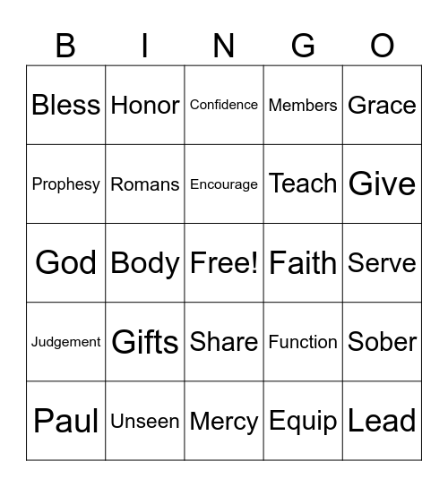 Exercising Your Gifts Bingo Card