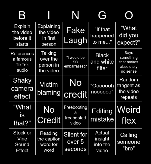 SSSniperwolf Bingo Card