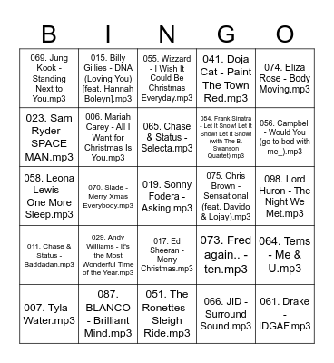 Music Bingo Card