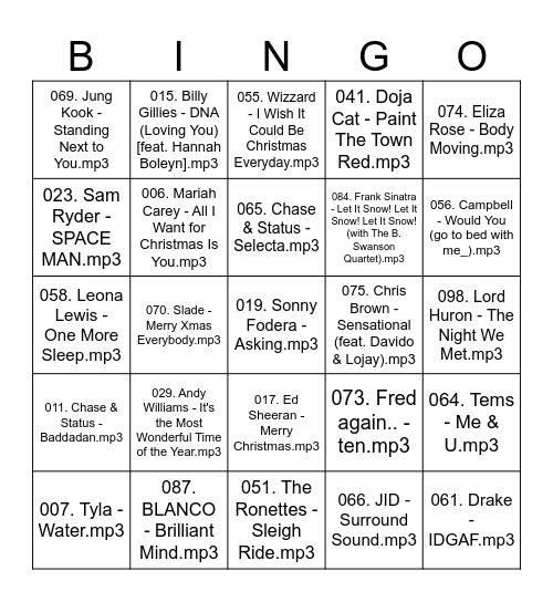 Music Bingo Card