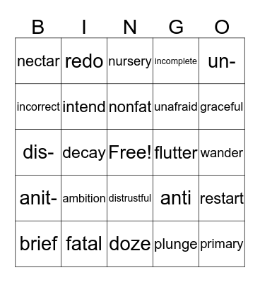 Vivacious Vocabulary Bingo Card