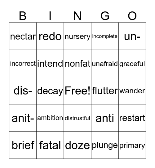 Vivacious Vocabulary Bingo Card
