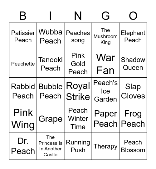 Nintenrock [Peach] Round 1 Bingo Card