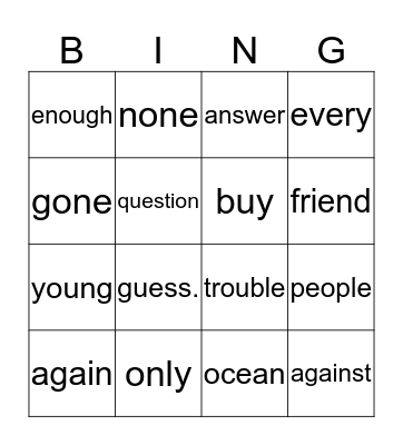 sight words 56-65 Bingo Card