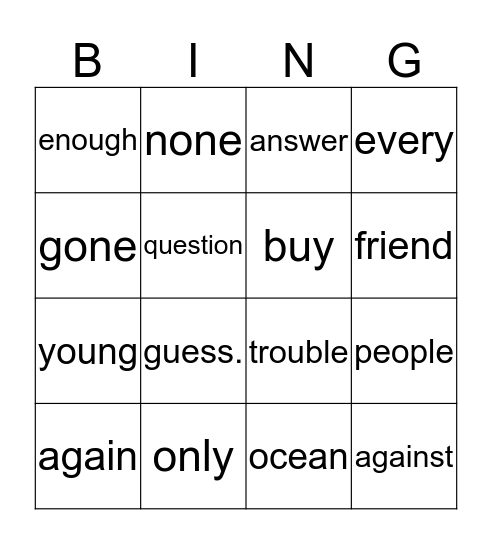 sight words 56-65 Bingo Card