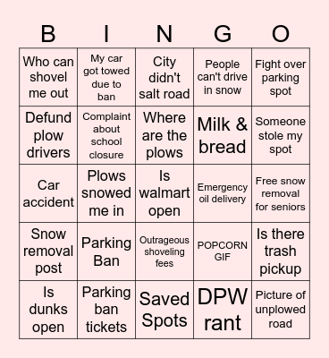 Fall River Snow Bingo Card