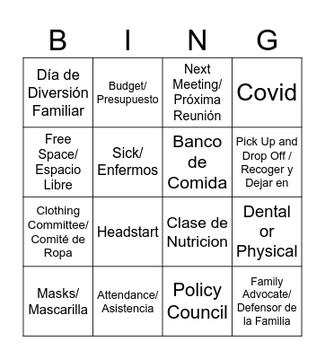 Parent Meeting Bingo Card