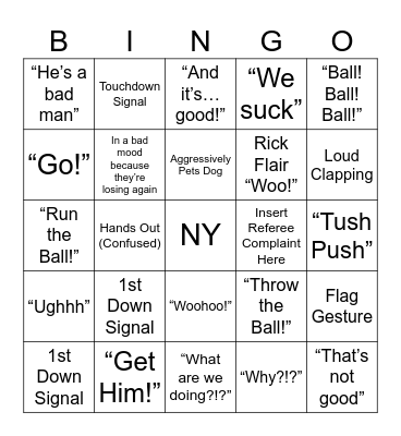 Watching the NY Giants With My Husband Bingo Card