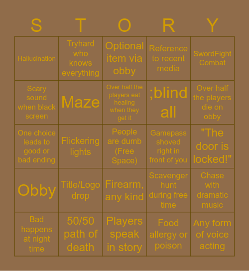 ROBLOX Story Game Bingo Card