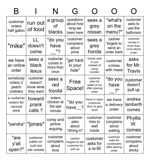 funderburks bingo #2 Bingo Card