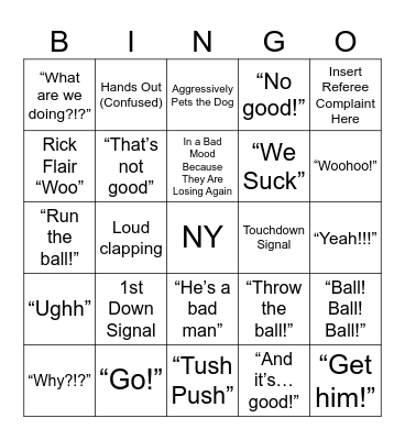 Watching the NY Giants With My Husband Bingo Card