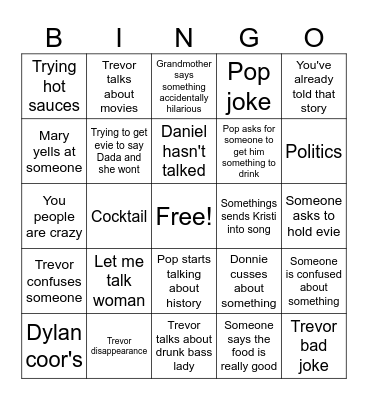 Young family gatherings Bingo Card