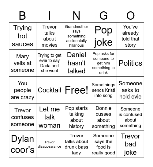 Young family gatherings Bingo Card