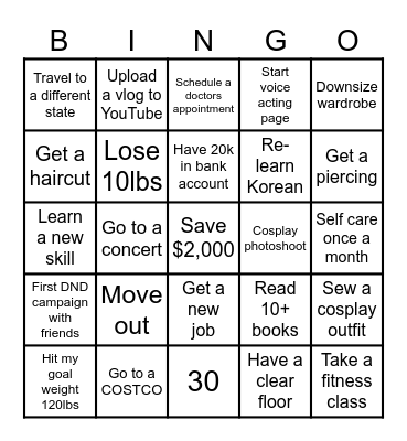 Erica’s 2024 BINGO Card