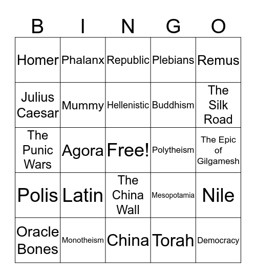 Ancient Civilization Bingo Card
