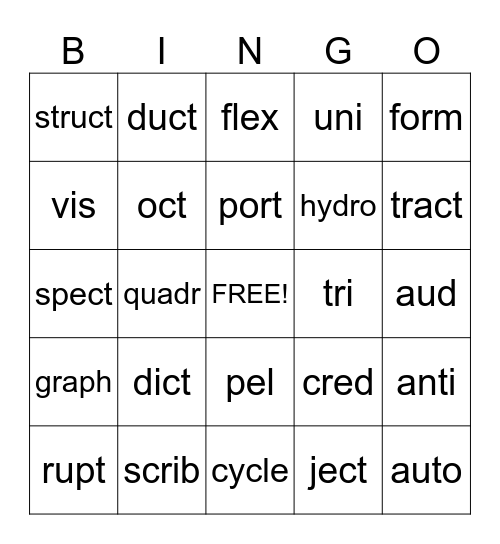 Base Word Bingo Card