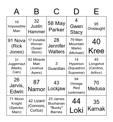 MARVEL H TO O 2024 Bingo Card